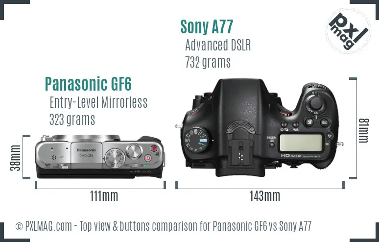 Panasonic GF6 vs Sony A77 top view buttons comparison