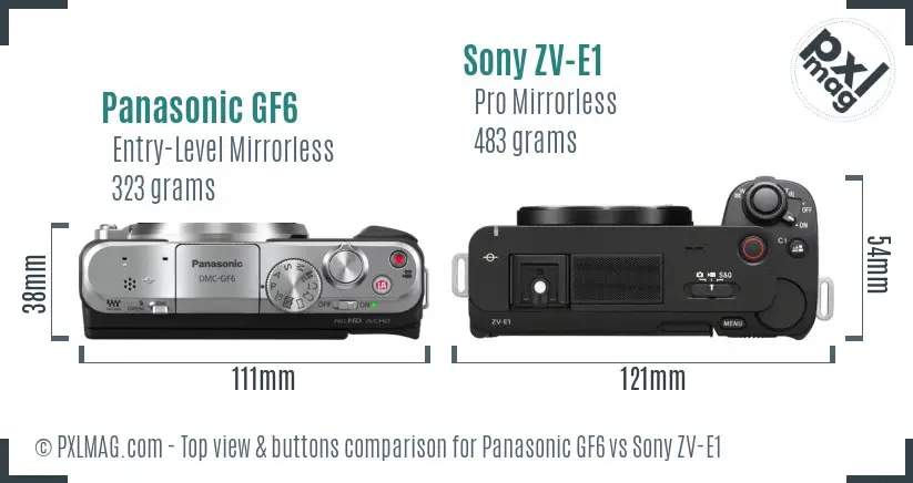Panasonic GF6 vs Sony ZV-E1 top view buttons comparison