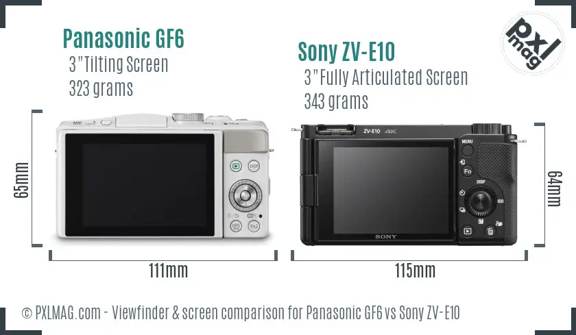 Panasonic GF6 vs Sony ZV-E10 Screen and Viewfinder comparison