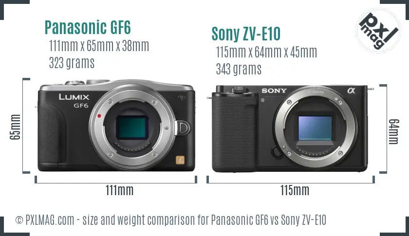Panasonic GF6 vs Sony ZV-E10 size comparison