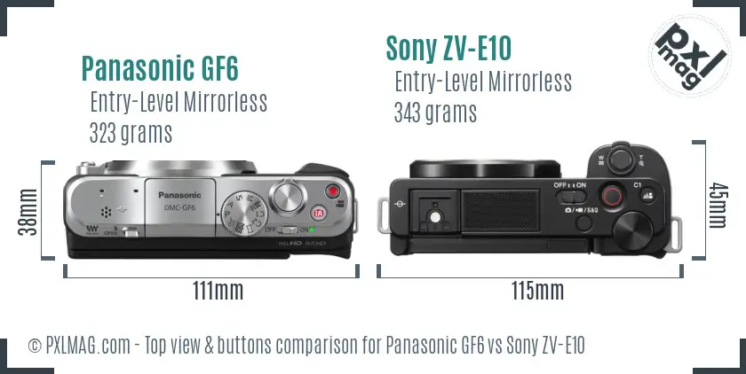 Panasonic GF6 vs Sony ZV-E10 top view buttons comparison