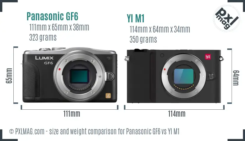 Panasonic GF6 vs YI M1 size comparison