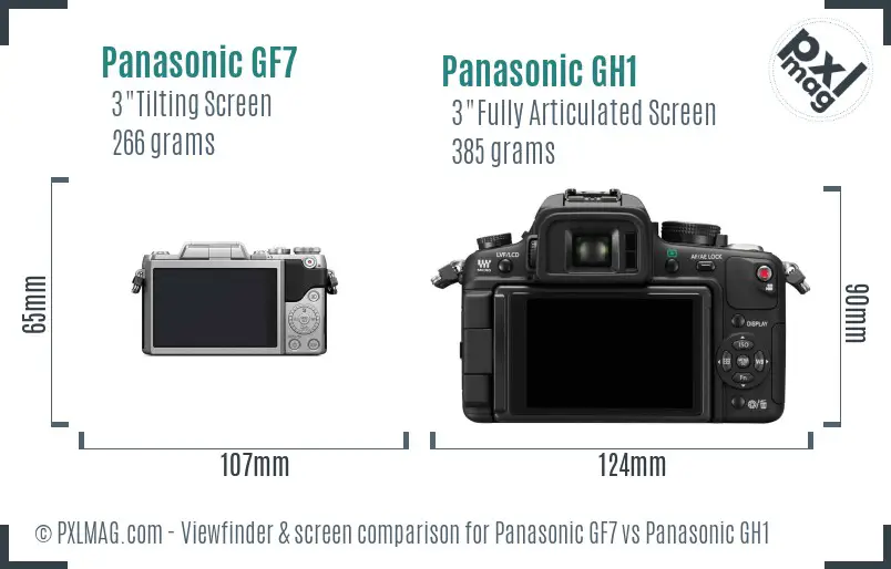 Panasonic GF7 vs Panasonic GH1 Screen and Viewfinder comparison