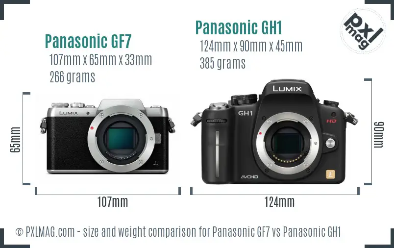 Panasonic GF7 vs Panasonic GH1 size comparison