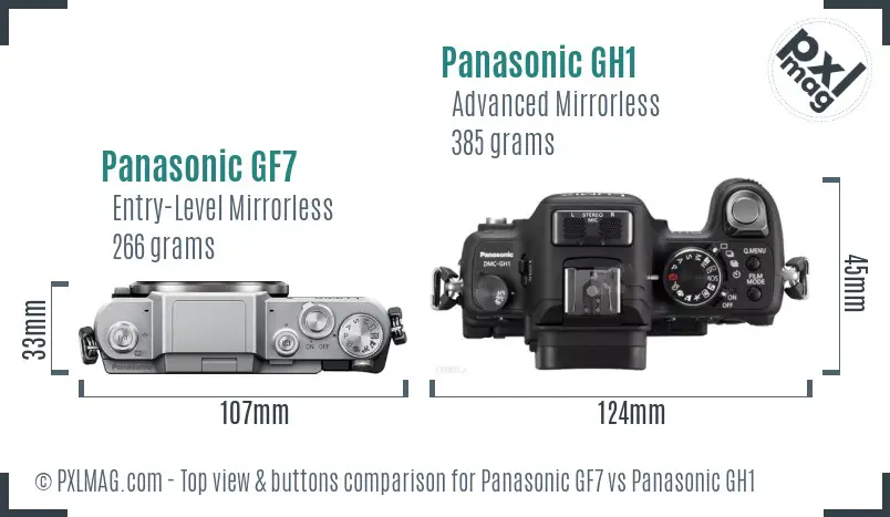 Panasonic GF7 vs Panasonic GH1 top view buttons comparison