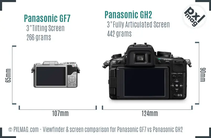 Panasonic GF7 vs Panasonic GH2 Screen and Viewfinder comparison