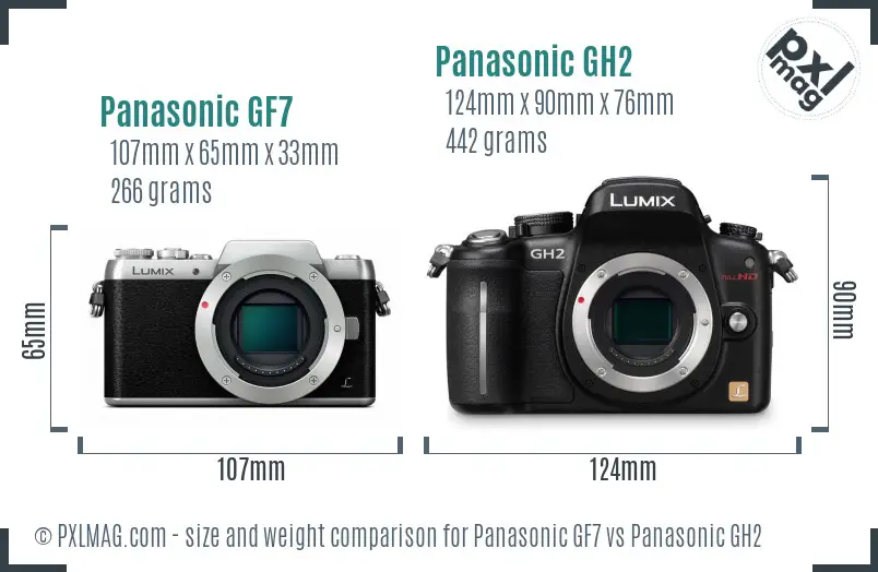 Panasonic GF7 vs Panasonic GH2 size comparison