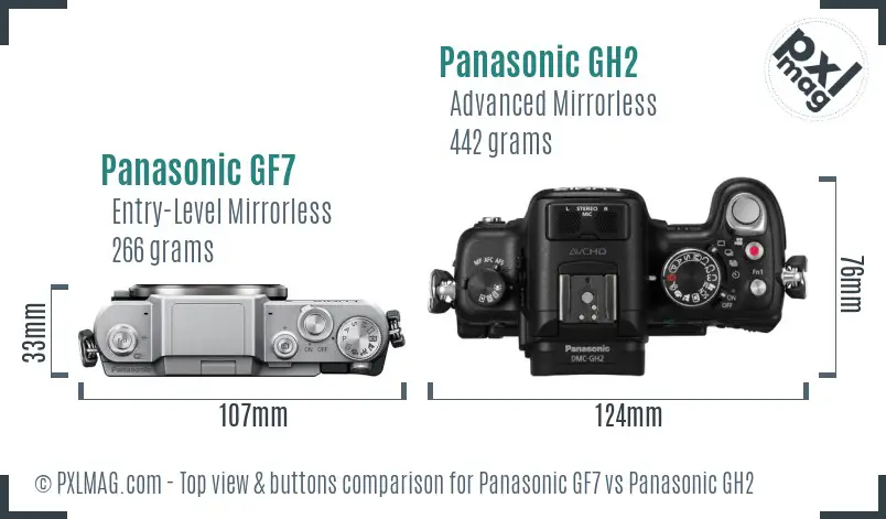 Panasonic GF7 vs Panasonic GH2 top view buttons comparison