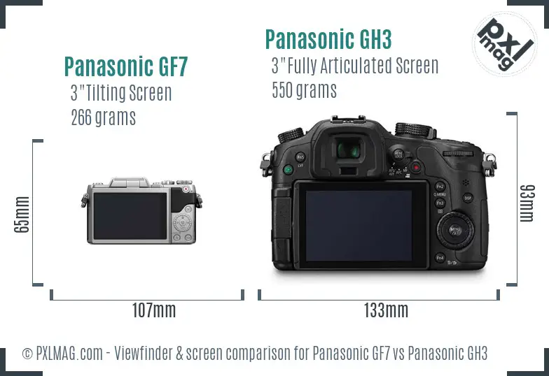 Panasonic GF7 vs Panasonic GH3 Screen and Viewfinder comparison