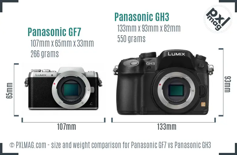 Panasonic GF7 vs Panasonic GH3 size comparison