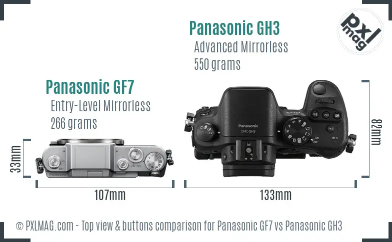 Panasonic GF7 vs Panasonic GH3 top view buttons comparison