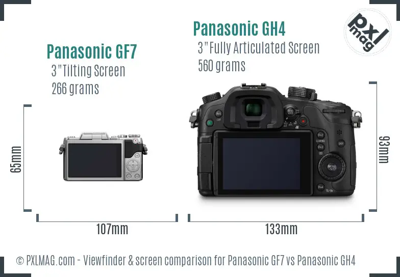 Panasonic GF7 vs Panasonic GH4 Screen and Viewfinder comparison