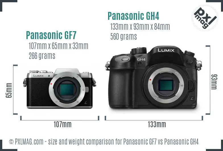 Panasonic GF7 vs Panasonic GH4 size comparison