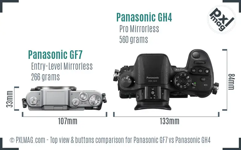 Panasonic GF7 vs Panasonic GH4 top view buttons comparison