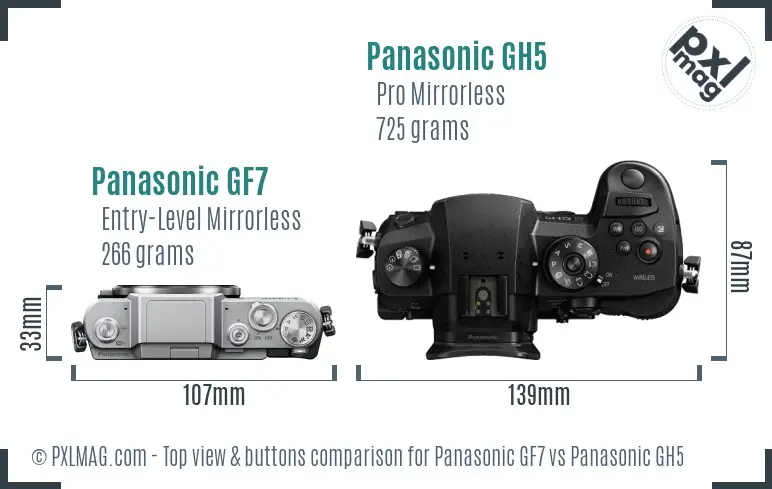Panasonic GF7 vs Panasonic GH5 top view buttons comparison