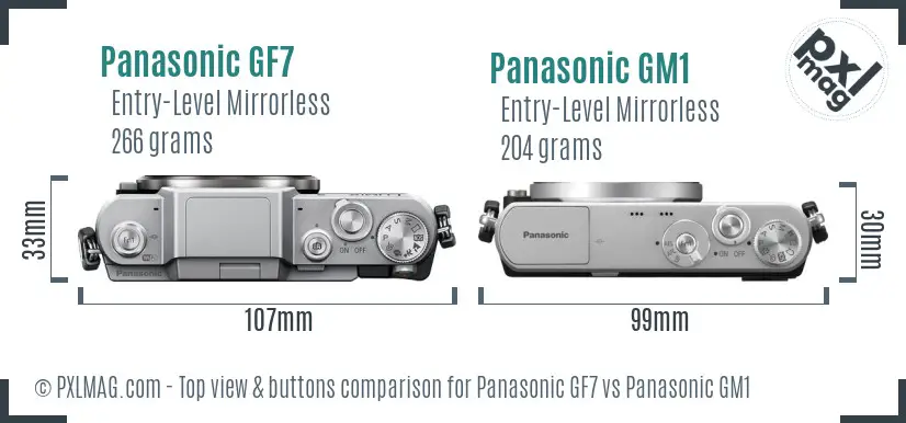 Panasonic GF7 vs Panasonic GM1 top view buttons comparison
