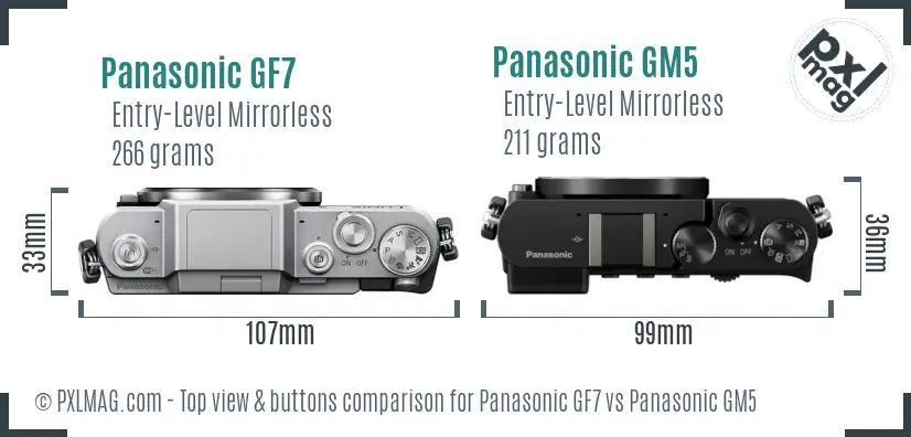 Panasonic GF7 vs Panasonic GM5 top view buttons comparison