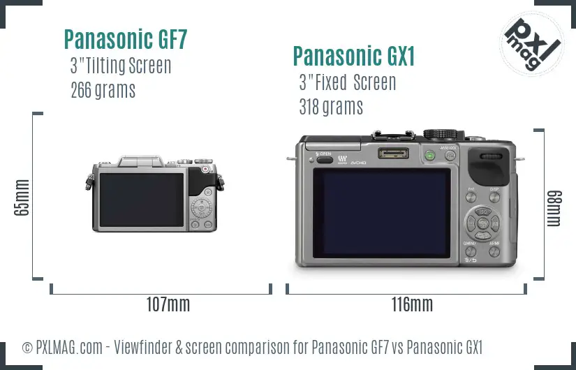 Panasonic GF7 vs Panasonic GX1 Screen and Viewfinder comparison