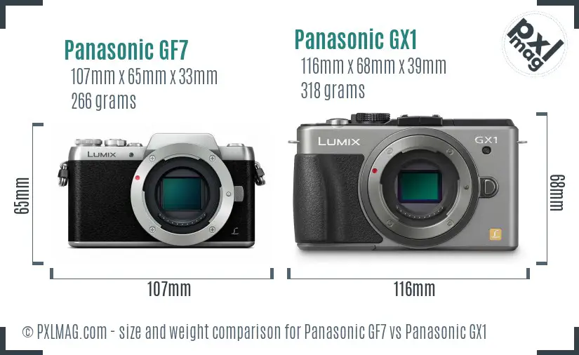 Panasonic GF7 vs Panasonic GX1 size comparison