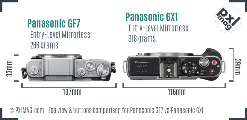 Panasonic GF7 vs Panasonic GX1 top view buttons comparison