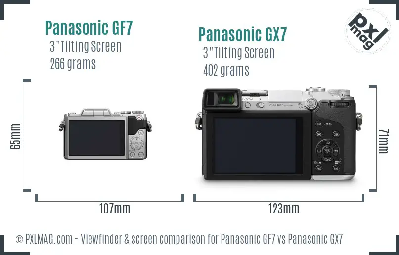 Panasonic GF7 vs Panasonic GX7 Screen and Viewfinder comparison