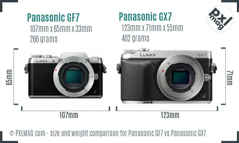 Panasonic GF7 vs Panasonic GX7 size comparison