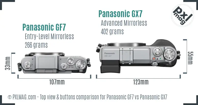 Panasonic GF7 vs Panasonic GX7 top view buttons comparison