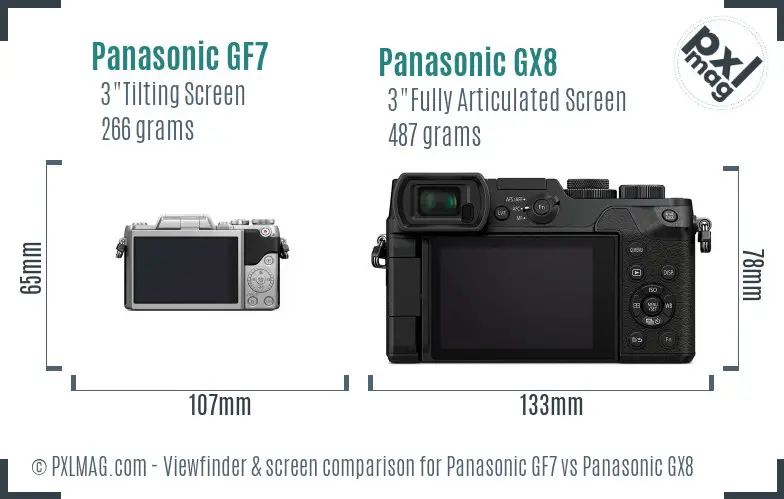 Panasonic GF7 vs Panasonic GX8 Screen and Viewfinder comparison