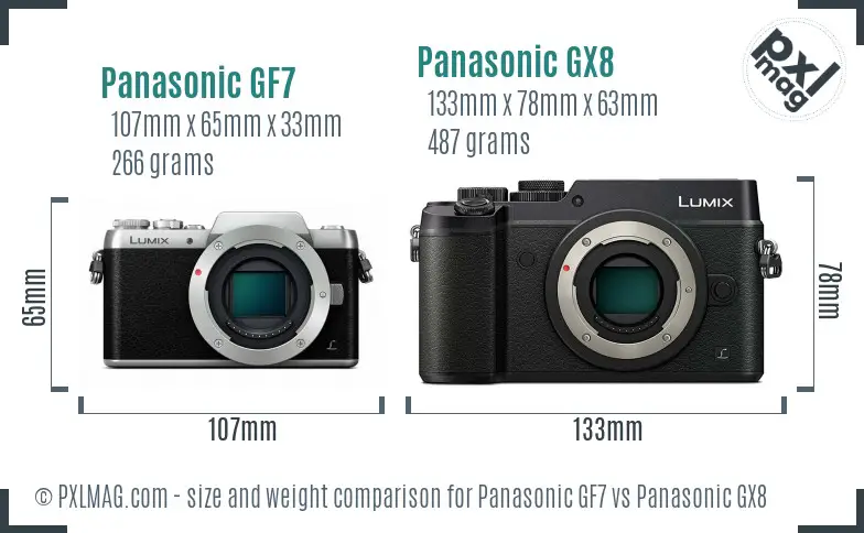Panasonic GF7 vs Panasonic GX8 size comparison