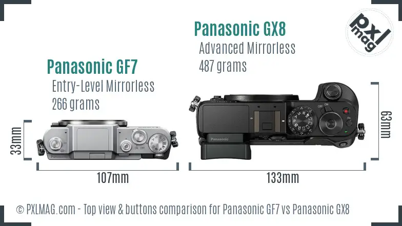 Panasonic GF7 vs Panasonic GX8 top view buttons comparison