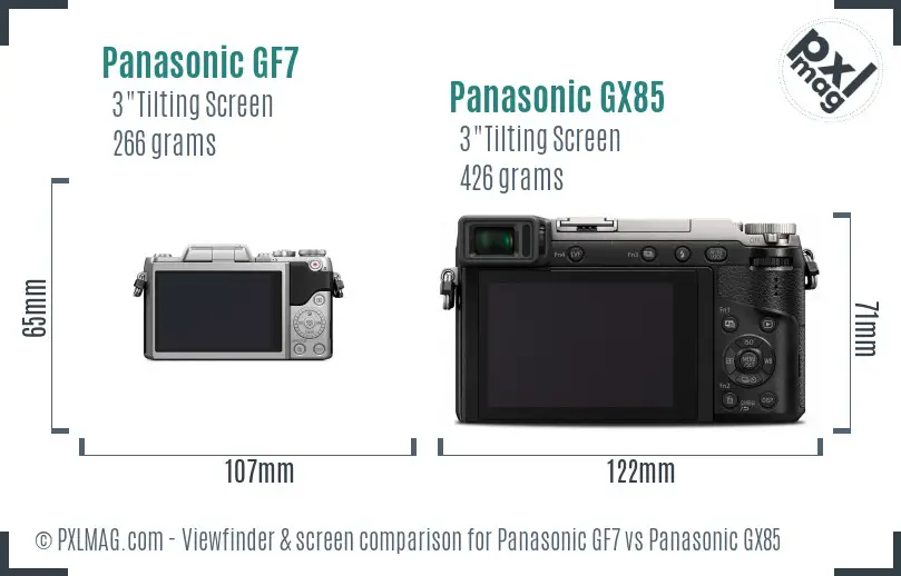 Panasonic GF7 vs Panasonic GX85 Screen and Viewfinder comparison