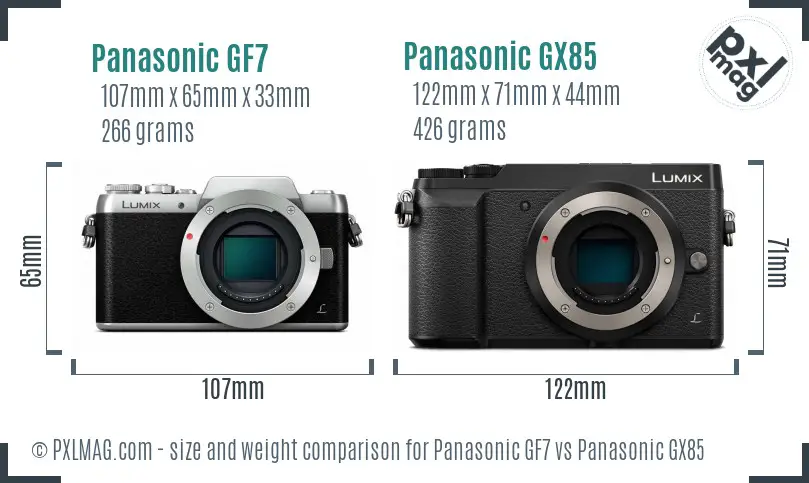 Panasonic GF7 vs Panasonic GX85 size comparison