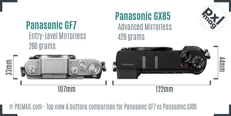 Panasonic GF7 vs Panasonic GX85 top view buttons comparison