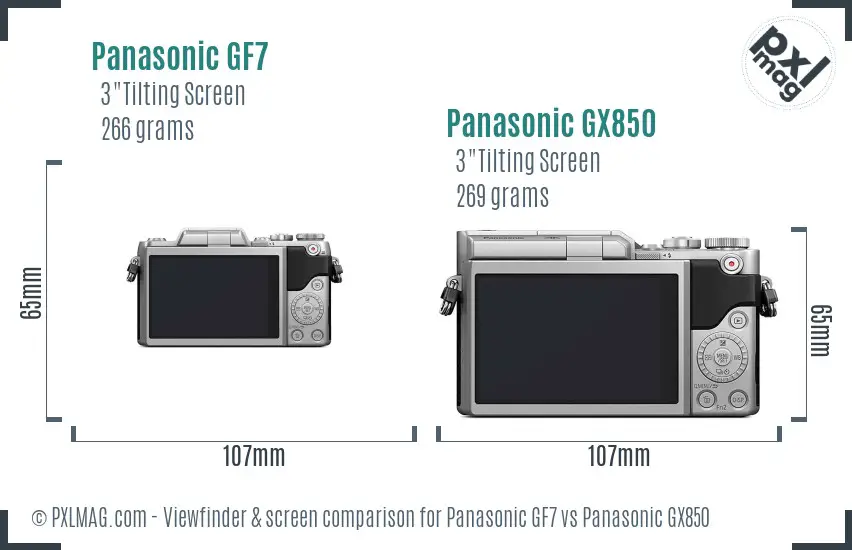 Panasonic GF7 vs Panasonic GX850 Screen and Viewfinder comparison