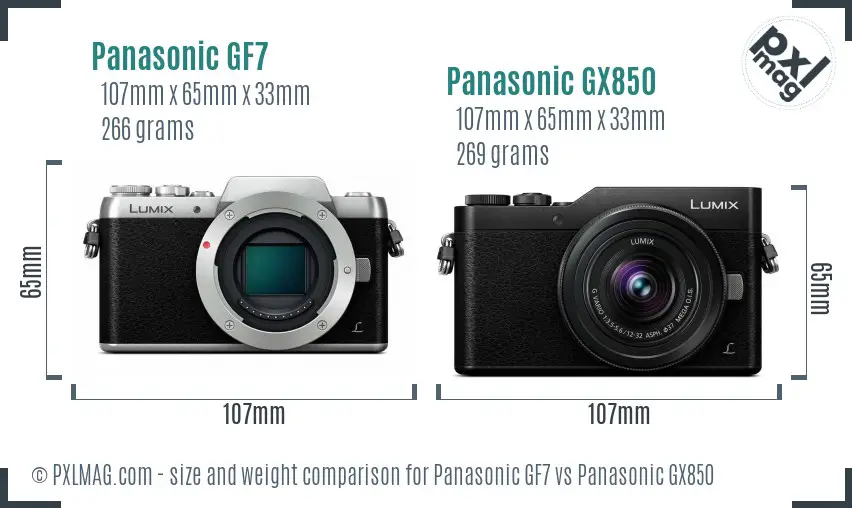 Panasonic GF7 vs Panasonic GX850 size comparison