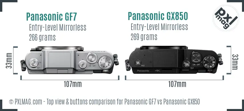 Panasonic GF7 vs Panasonic GX850 top view buttons comparison