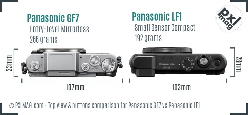 Panasonic GF7 vs Panasonic LF1 top view buttons comparison