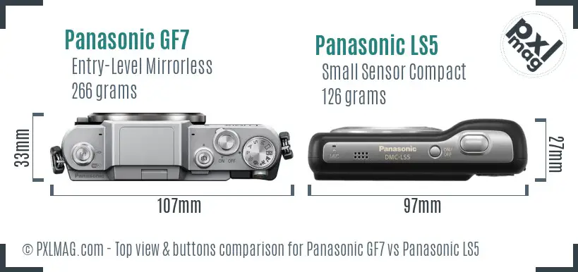 Panasonic GF7 vs Panasonic LS5 top view buttons comparison