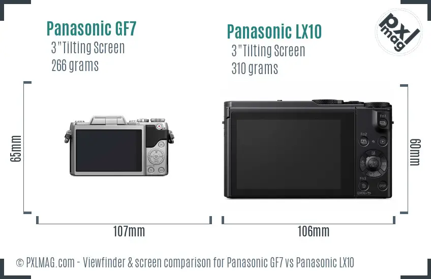 Panasonic GF7 vs Panasonic LX10 Screen and Viewfinder comparison
