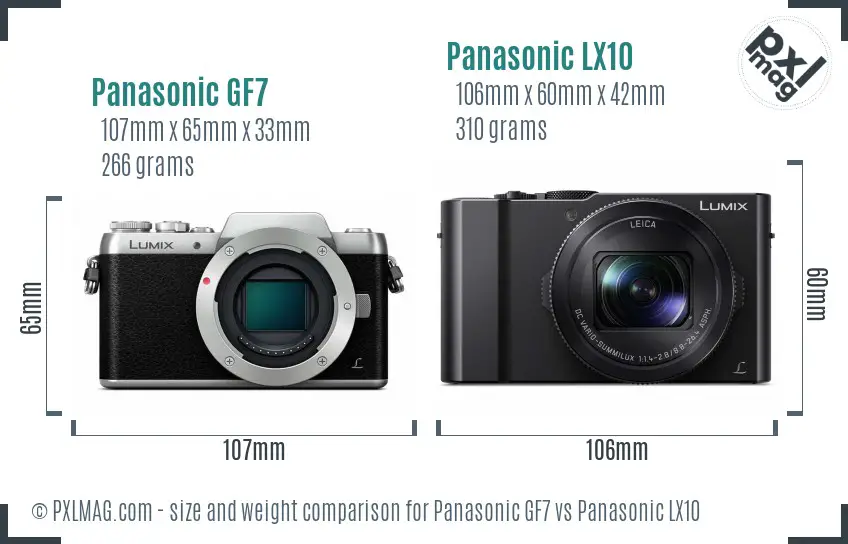 Panasonic GF7 vs Panasonic LX10 size comparison