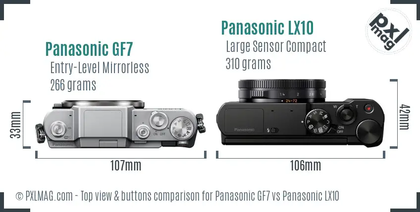 Panasonic GF7 vs Panasonic LX10 top view buttons comparison