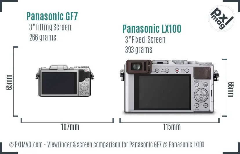 Panasonic GF7 vs Panasonic LX100 Screen and Viewfinder comparison