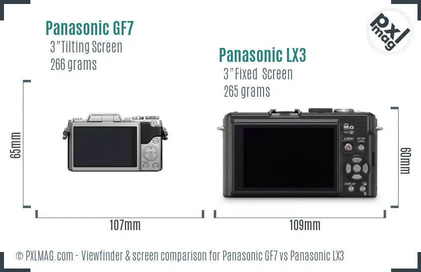 Panasonic GF7 vs Panasonic LX3 Screen and Viewfinder comparison