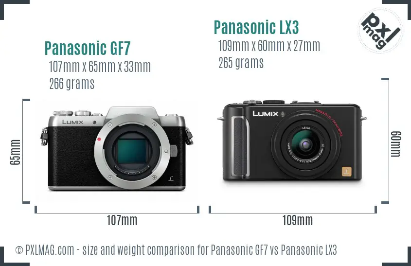 Panasonic GF7 vs Panasonic LX3 size comparison
