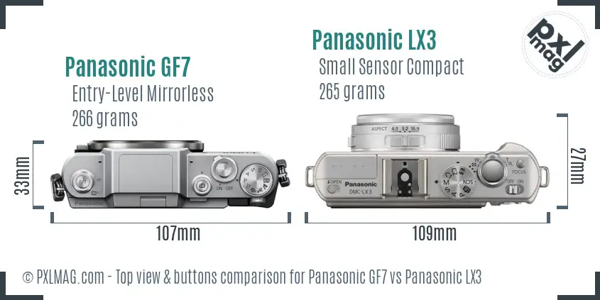 Panasonic GF7 vs Panasonic LX3 top view buttons comparison