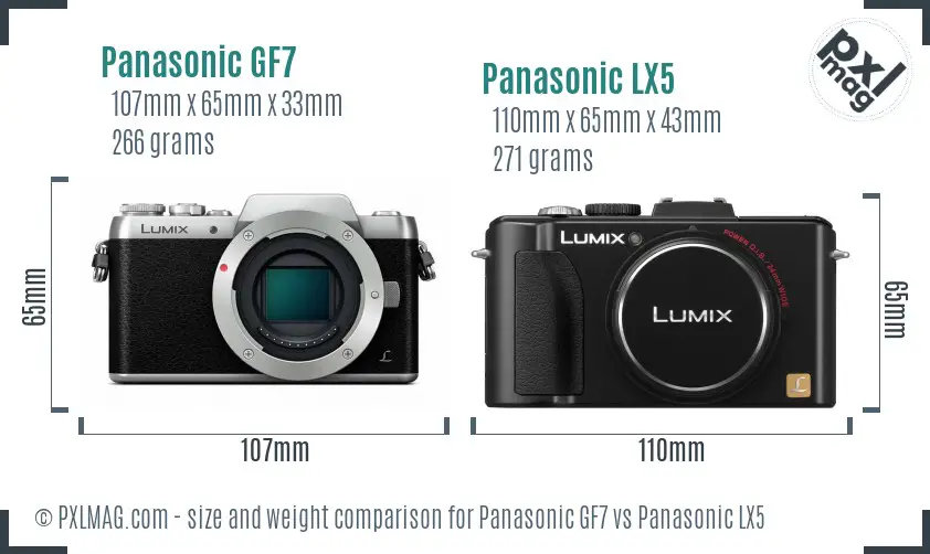 Panasonic GF7 vs Panasonic LX5 size comparison