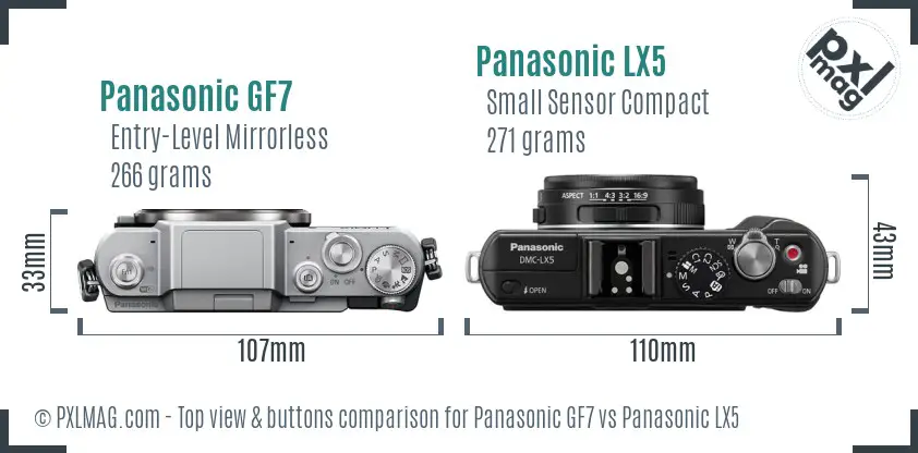 Panasonic GF7 vs Panasonic LX5 top view buttons comparison