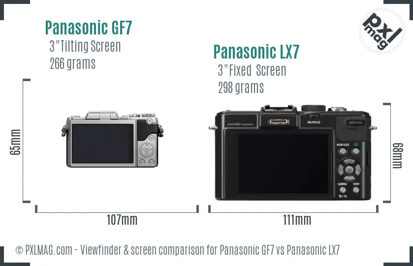 Panasonic GF7 vs Panasonic LX7 Screen and Viewfinder comparison