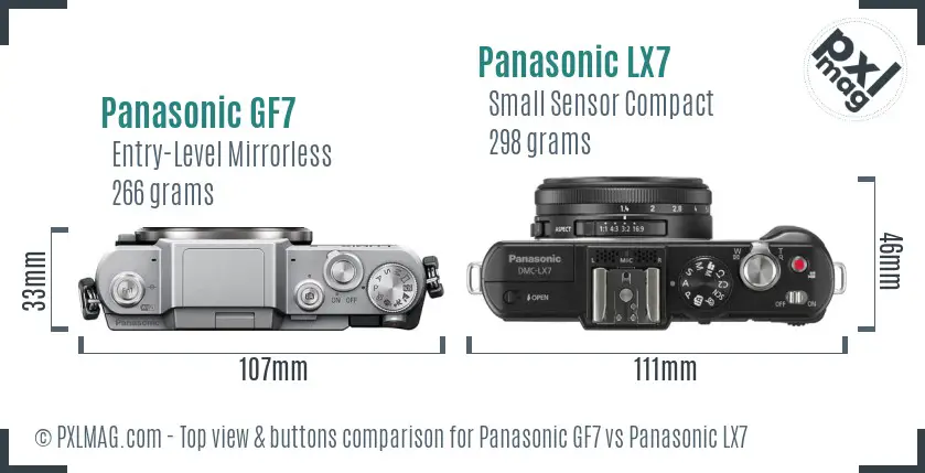 Panasonic GF7 vs Panasonic LX7 top view buttons comparison