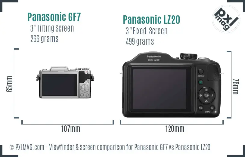Panasonic GF7 vs Panasonic LZ20 Screen and Viewfinder comparison